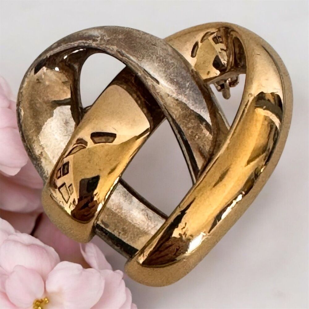 Vintage Two-Tone Gold/Silver Knotted Heart Pin Brooch
